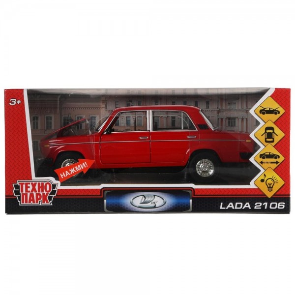 Модель VAZ-2106-R LADA 2106, 18,5 см,инер.,красная Технопарк  в коробке 