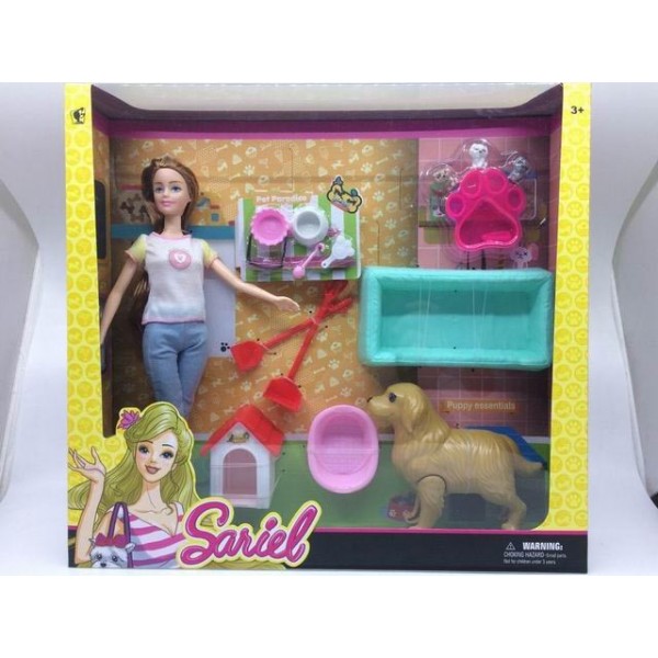 Кукла 7731-А2 Sariel с собакой, рождение щенков, аксесс. в коробке