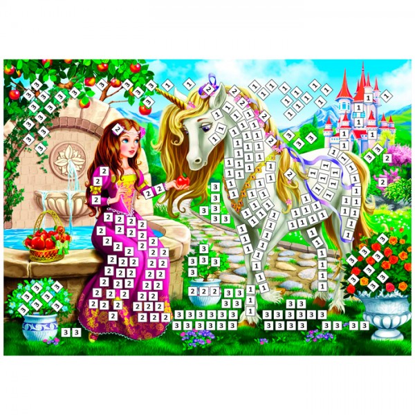 Мозаика мягкая Сказочный единорог и принцесса А5 21*15 см М-2601