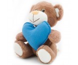 Мягкая игрушка Медвежонок Сильвестр шоколадный 20/25 см с голубым флисовым сердцем0913620-60
